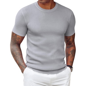 image:imageCOOFANDY Mens T Shirts Casual Short Sleeve Crewneck Shirts Solid Textured Knit Pullover TeesLight Grey