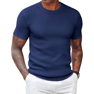 image:imageCOOFANDY Mens T Shirts Casual Short Sleeve Crewneck Shirts Solid Textured Knit Pullover TeesNavy Blue