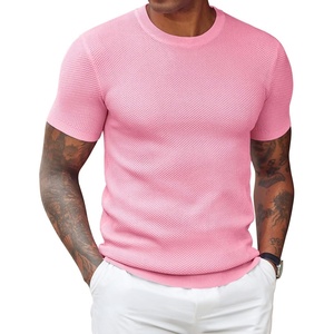 image:imageCOOFANDY Mens T Shirts Casual Short Sleeve Crewneck Shirts Solid Textured Knit Pullover TeesPink