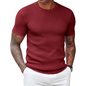 image:imageCOOFANDY Mens T Shirts Casual Short Sleeve Crewneck Shirts Solid Textured Knit Pullover TeesWine Red