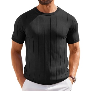 image:imageCOOFANDY Mens TShirts Short Sleeve Crewneck Knit Shirts Summer Ribbed Textured Tee ShirtsB Black