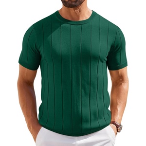 image:imageCOOFANDY Mens TShirts Short Sleeve Crewneck Knit Shirts Summer Ribbed Textured Tee ShirtsB Deep Green