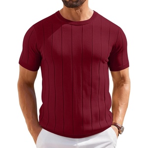 image:imageCOOFANDY Mens TShirts Short Sleeve Crewneck Knit Shirts Summer Ribbed Textured Tee ShirtsBurgundy Red
