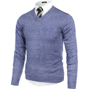 image:imageCOOFANDY Mens V Neck Dress Sweater Knit Long Sleeve Slim Fit Sweaters Fashion Pullover SweaterBlue and White