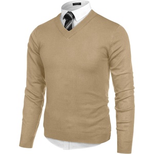 image:imageCOOFANDY Mens V Neck Dress Sweater Knit Long Sleeve Slim Fit Sweaters Fashion Pullover SweaterCreamcolored