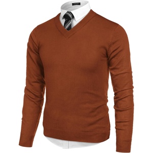 image:imageCOOFANDY Mens V Neck Dress Sweater Knit Long Sleeve Slim Fit Sweaters Fashion Pullover SweaterDark Brown