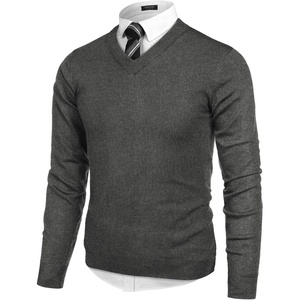 image:imageCOOFANDY Mens V Neck Dress Sweater Knit Long Sleeve Slim Fit Sweaters Fashion Pullover SweaterDark Gray