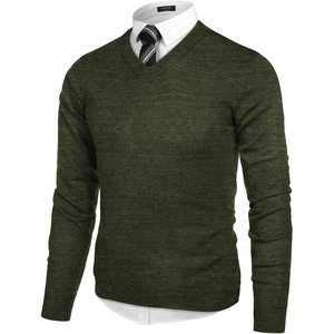 image:imageCOOFANDY Mens V Neck Dress Sweater Knit Long Sleeve Slim Fit Sweaters Fashion Pullover SweaterDeep Army Green