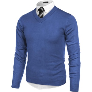 image:imageCOOFANDY Mens V Neck Dress Sweater Knit Long Sleeve Slim Fit Sweaters Fashion Pullover SweaterDenim Blue