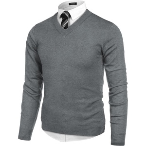 image:imageCOOFANDY Mens V Neck Dress Sweater Knit Long Sleeve Slim Fit Sweaters Fashion Pullover SweaterGrey