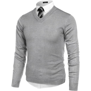 image:imageCOOFANDY Mens V Neck Dress Sweater Knit Long Sleeve Slim Fit Sweaters Fashion Pullover SweaterLight Grey