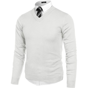 image:imageCOOFANDY Mens V Neck Dress Sweater Knit Long Sleeve Slim Fit Sweaters Fashion Pullover SweaterWhite