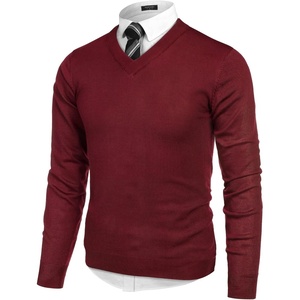 image:imageCOOFANDY Mens V Neck Dress Sweater Knit Long Sleeve Slim Fit Sweaters Fashion Pullover SweaterWine Red