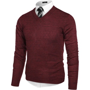 image:imageCOOFANDY Mens V Neck Dress Sweater Knit Long Sleeve Slim Fit Sweaters Fashion Pullover SweaterWine Red and Black