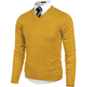 image:imageCOOFANDY Mens V Neck Dress Sweater Knit Long Sleeve Slim Fit Sweaters Fashion Pullover SweaterYellow