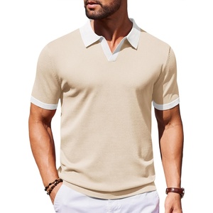 image:imageCOOFANDY Mens V Neck Short Sleeve Stretch Knit Polo ShirtApricot  White