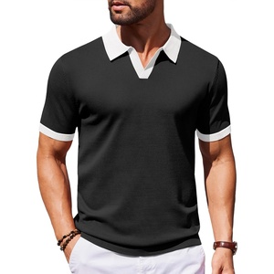 image:imageCOOFANDY Mens V Neck Short Sleeve Stretch Knit Polo ShirtBlack  White