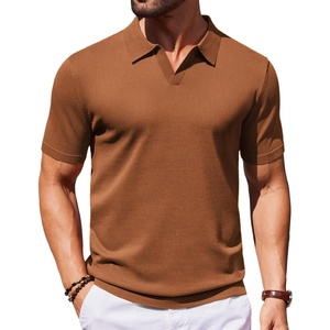 image:imageCOOFANDY Mens V Neck Short Sleeve Stretch Knit Polo ShirtCaramel