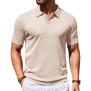 image:imageCOOFANDY Mens V Neck Short Sleeve Stretch Knit Polo ShirtKhaki