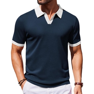 image:imageCOOFANDY Mens V Neck Short Sleeve Stretch Knit Polo ShirtNavy Blue  White