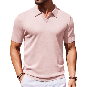 image:imageCOOFANDY Mens V Neck Short Sleeve Stretch Knit Polo ShirtPink