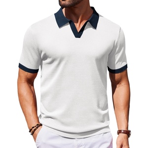 image:imageCOOFANDY Mens V Neck Short Sleeve Stretch Knit Polo ShirtWhite  Navy Blue