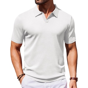 image:imageCOOFANDY Mens V Neck Short Sleeve Stretch Knit Polo ShirtWhite