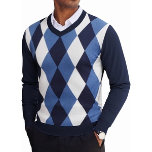 image:imageCOOFANDY Mens V Neck Sweater Lightweight Knitted Pullover SweatersBluediamond Pattern