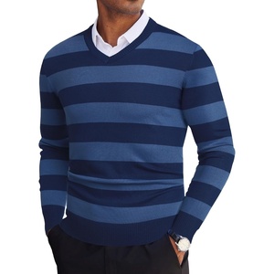 image:imageCOOFANDY Mens V Neck Sweater Lightweight Knitted Pullover SweatersNavystriped