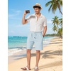 image:imageCOOFANDY Men Linen Blend Shorts Casual Drawstring Shorts Lightweight Summer Beach Short for Lounge Vacation TravelLight Blue