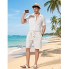 image:imageCOOFANDY Men Linen Blend Shorts Casual Drawstring Shorts Lightweight Summer Beach Short for Lounge Vacation TravelLinen Blend Khaki