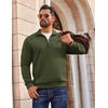 image:imageCOOFANDY Men Quarter Zip Pullover Long Sleeve Quilted Sweatshirt Waffle Casual Collared Sweatshirts Mock Neck Winter PoloArmy Green