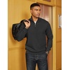 image:imageCOOFANDY Men Quarter Zip Pullover Long Sleeve Quilted Sweatshirt Waffle Casual Collared Sweatshirts Mock Neck Winter PoloBlack