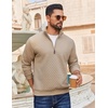 image:imageCOOFANDY Men Quarter Zip Pullover Long Sleeve Quilted Sweatshirt Waffle Casual Collared Sweatshirts Mock Neck Winter PoloKhaki