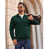 image:imageCOOFANDY Men Quarter Zip Pullover Long Sleeve Quilted Sweatshirt Waffle Casual Collared Sweatshirts Mock Neck Winter PoloLake Green