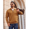 image:imageCOOFANDY Men Quarter Zip Pullover Long Sleeve Quilted Sweatshirt Waffle Casual Collared Sweatshirts Mock Neck Winter PoloLight Brown