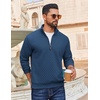 image:imageCOOFANDY Men Quarter Zip Pullover Long Sleeve Quilted Sweatshirt Waffle Casual Collared Sweatshirts Mock Neck Winter PoloNavy