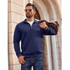 image:imageCOOFANDY Men Quarter Zip Pullover Long Sleeve Quilted Sweatshirt Waffle Casual Collared Sweatshirts Mock Neck Winter PoloNavy Blue