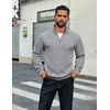 image:imageCOOFANDY Men Quarter Zip Up Pullover Lightweight Mock Neck Sweatshirt Casual Active Long Sleeve Polo ShirtTex Light Grey