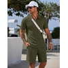 image:imageCOOFANDY Men Short Sets 2 Piece Outfits Casual Quarter Zip Polo Shorts Sets Textured Summer Outfits Fashion Tracksuit GolfArmy Green