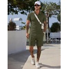 image:imageCOOFANDY Men Short Sets 2 Piece Outfits Casual Quarter Zip Polo Shorts Sets Textured Summer Outfits Fashion Tracksuit GolfArmy Green