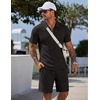 image:imageCOOFANDY Men Short Sets 2 Piece Outfits Casual Quarter Zip Polo Shorts Sets Textured Summer Outfits Fashion Tracksuit GolfBlack