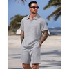 image:imageCOOFANDY Men Short Sets 2 Piece Outfits Casual Quarter Zip Polo Shorts Sets Textured Summer Outfits Fashion Tracksuit GolfLight Ash Gray
