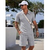 image:imageCOOFANDY Men Short Sets 2 Piece Outfits Casual Quarter Zip Polo Shorts Sets Textured Summer Outfits Fashion Tracksuit GolfLight Ash Gray