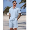 image:imageCOOFANDY Men Short Sets 2 Piece Outfits Casual Quarter Zip Polo Shorts Sets Textured Summer Outfits Fashion Tracksuit GolfLight Blue