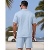 image:imageCOOFANDY Men Short Sets 2 Piece Outfits Casual Quarter Zip Polo Shorts Sets Textured Summer Outfits Fashion Tracksuit GolfLight Blue