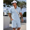 image:imageCOOFANDY Men Short Sets 2 Piece Outfits Casual Quarter Zip Polo Shorts Sets Textured Summer Outfits Fashion Tracksuit GolfLight Blue