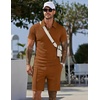 image:imageCOOFANDY Men Short Sets 2 Piece Outfits Casual Quarter Zip Polo Shorts Sets Textured Summer Outfits Fashion Tracksuit GolfLight Brown