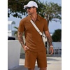 image:imageCOOFANDY Men Short Sets 2 Piece Outfits Casual Quarter Zip Polo Shorts Sets Textured Summer Outfits Fashion Tracksuit GolfLight Brown
