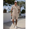 image:imageCOOFANDY Men Short Sets 2 Piece Outfits Casual Quarter Zip Polo Shorts Sets Textured Summer Outfits Fashion Tracksuit GolfMoon Gray